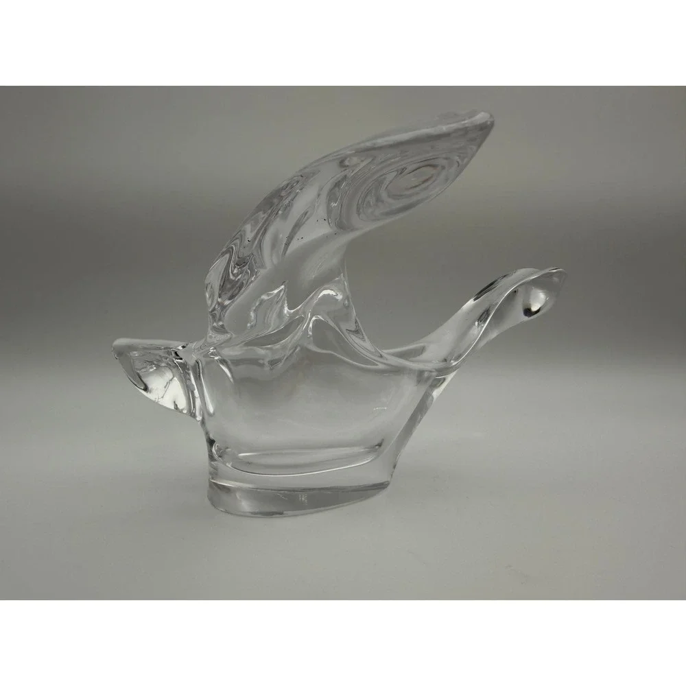 Heavy Clear Art Glass Bird Figurine Abstract Flying Swallows Sculpture Decor